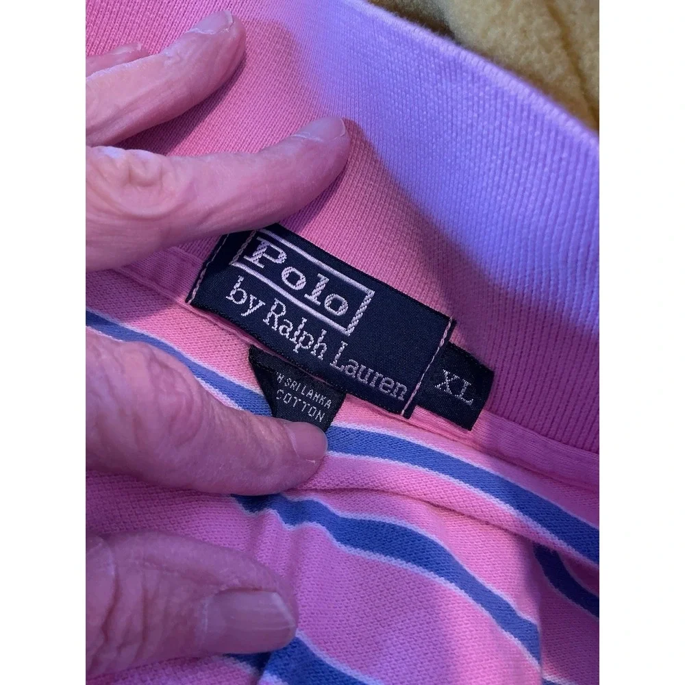 Polo Ralph Lauren Vintage Golf Polo Pink Blue Stripe Textured‎ Cotton XL